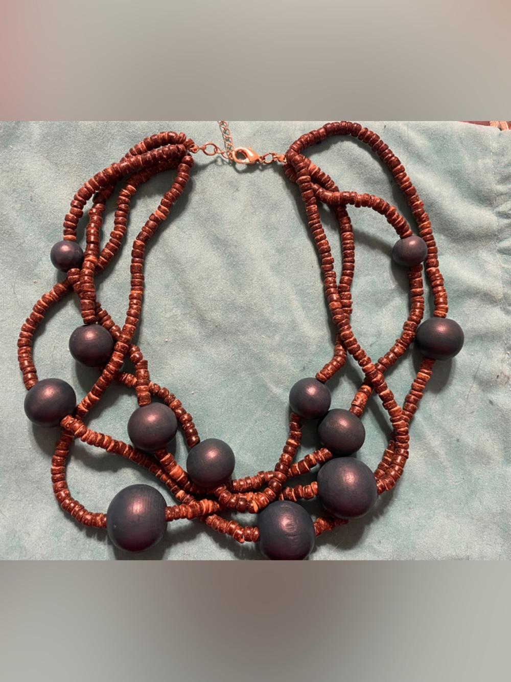 Plunder- Multi-Strand Brown and Dark Green Beaded Statement Necklace